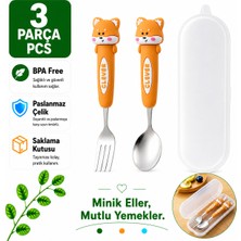 Jojobebek Kahverengi Çakal Figürlü Premium Çocuk Bpa Free Paslanmaz Çelik Uçlu Çatal-Kaşık Set 24+ Ay