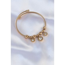 316L Çelik Gold Renk Zirkon Taşlı Model Charm Bileklik 5886