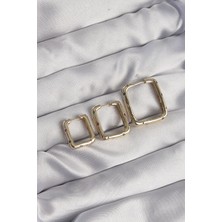 Pirinç Gold Renk Renkli Zirkon Taşlı Kare Model Küpe Seti 5886