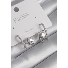 Pirinç Gümüş Renk Zirkon Taşlı Kadın Küpe 5886