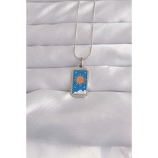 316L Çelik Gümüş Renk Mavi Mineli Güneş Model Tarot Kolye 5886