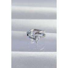 Pirinç Gümüş Renk Zirkon Taşlı Damla Earcuff Küpe 5886