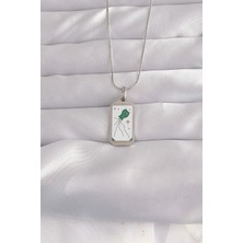 316L Çelik Gümüş Renk Beyaz Mineli Tarot Kolye 5886
