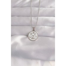 316L Çelik Gümüş Renk Beyaz Mineli Karışık Figürlü Tarot Kolye 5886