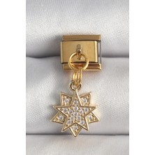316L Çelik Gold Renk Sallantı Zirkon Taşlı Yıldız Model Nomination Charm 5886
