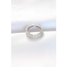 Sıralı Baget Taşlı Silver Renk Ayarlanabilir Yüzük 5886
