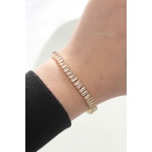 Pirinç Zirkon Taşlı Gold Renk Su Yolu Bileklik 5886