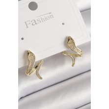 Pirinç Gold Renk Zirkon Taşlı Yılan Model Kadın Küpe 5886
