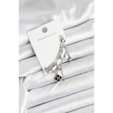 Pirinç Gümüş Renk Kadın Set Küpe 5886