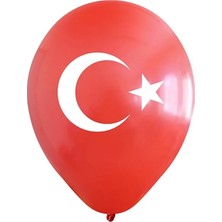 HBK Balon Helyuma Uyumlu Ay Yıldız Bayrak Baskılı Balon 12 Inch 100 Adet Türk Bayrağı Balon 12 Inç