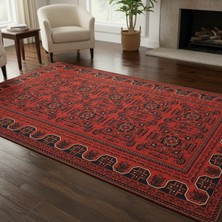 Kartela Halı Afgan Halı Kırmızı Makine Halısı Jüt Taban %100 Polyester Salon ve Oturma Odası Halısı
