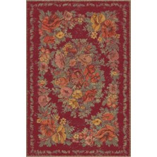 Kartela Halı Karabağ Halı Bordo Makine Halısı Jüt Taban %100 Polyester Salon ve Oturma Odası Halısı