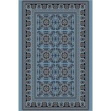 Kartela Halı Afgan Halı Mavi Makine Halısı Jüt Taban %100 Polyester Salon ve Oturma Odası Halısı