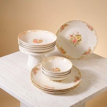 Güral Porselen Pembe Vintage Çiçek Desenli 12 Parça 4 Kişilik Yemek Takımı