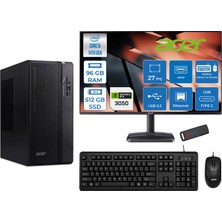 Acer Veriton S2720G Intel Core I5 14400 96GB Ddr5 512GB SSD Freedos 27 Inç Monitör Nvidia RTX3050 6gb Masaüstü Bilgisayar 273050DTR1PEM003WF27 + Zetta Flash Bellek