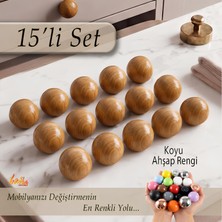 Glaswen 15 Adet Sert Plastik Düğme Yuvarlak Top Koyu Ahşap Rengi Dolap Mobilya Mutfak Dolabı Çekmece Kulbu Kulpu Kulplar