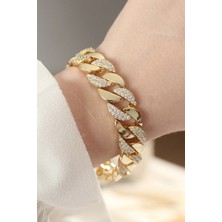 Almira Butik Mey Ithalat® Vip Seri Pirinç Zirkon Taşlı Gold Renk Gurmet Bileklik