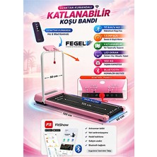 Fegel FG-07 Bluetooth Uygulama, Hoparlör, Adımsayar, Programlı, Hem Konsoldan Hem Uzaktan Kumandalı, 10KM Hız, Katlanabilir Koşu Bandı Pembe