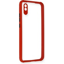 OtoTech Mey Ithalat®   Redmi 9A Kılıf Miami Şeffaf Silikon - Kırmızı