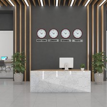 OtoTech Kırmızı Klasik 36 cm 4 Lü Tabelalı Dünya Saatleri