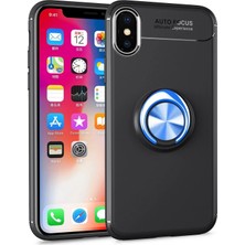 OtoTech Mey Ithalat®  iPhone Xs Max Kılıf Range Yüzüklü Silikon - Siyah-Mavi