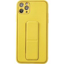 OtoTech Mey Ithalat®  iPhone 11 Pro Max Kılıf Coco Deri Standlı Kapak - Sarı