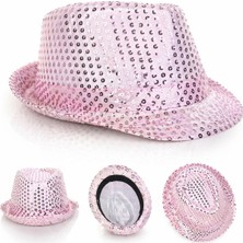 OtoTech Mey Ithalat® Pembe Payetli Disco Parti Şapkası Yetişkin Işıltılı Fötr Model
