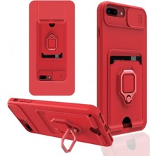 OtoTech Mey Ithalat®  iPhone 7 Plus Kılıf Zuma Kartvizitli Yüzüklü Silikon - Kırmızı