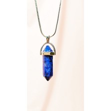 Royaleks Lapis  Lazuli Doğal Taşı Zincirli El Yapımı Tasarımlı Kolye Uç: 3,5 cm Zincir: 20 cm Kutulu