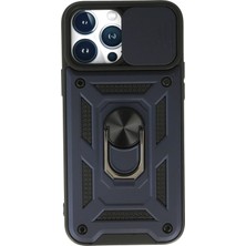 OtoTech Mey Ithalat®  iPhone 13 Pro Kılıf Pars Lens Yüzüklü Silikon - Lacivert