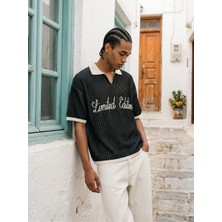 Narcos Oversize Polo Yaka Çizgili T-Shirt