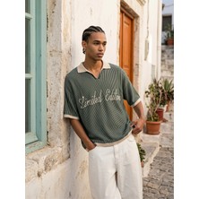 Narcos Oversize Polo Yaka Çizgili T-Shirt