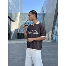 Narcos Oversize Polo Yaka Çizgili T-Shirt