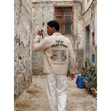 Narcos Ön ve Arka Yazı Detaylı Çizgili Oversize Gömlek