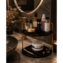 Dekoratif 2 Katlı Raf | Çok Amaçlı Organizer Paslanmaz Çelik & Ahşap Stand – Salon, Mutfak, Banyo, Çalışma Alanı Için