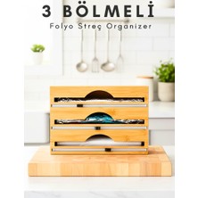 Penthouse Bambu Organizer Tekil Ürün Folyo Kesici ve Streç Film Kesici 3 Bölmeli Bej Renk