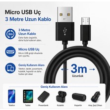 CoverZone USB Micro Şarj Kablosu 3 Metre Uzun Kablo Hızlı Şarj Destekli USB Charging Data Sync Kablo High Speed Charging Enerji Tasarruflu Uzun Mesafe Kullanım Için USB Input Uyumlu | ZR927