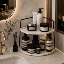 Banyo Rafı Çok Amaçlı Düzenleyici Tezgah Üstü Dekoratif 2 Katlı Raf | Çok Amaçlı Organizer Paslanmaz Çelik & Ahşap Stand – Salon, Mutfak, Banyo, Çalışma Alanı Için