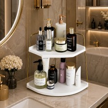Okay Dekoratif Ahşap Organizer ve Paslanmaz Çelik Mutfak Banyo Salon Çalışma Masası İçin Beyaz 2 Parça