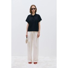Suud Collection Lacivert Josie Oversize Polo Yaka Tişört