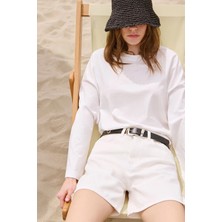 Suud Collection Beyaz Uzun Kollu Oversize Tişört