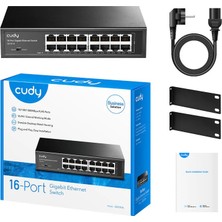 Binbir Göz Bilgisayar Cudy GS1016 16 Port 10/100/1000 Yonetılemez Rack Mount Swıtch Metal Kasa