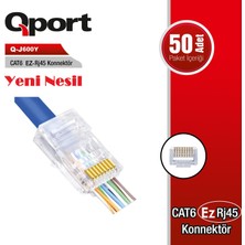 Binbir Göz Bilgisayar Qport Q-J600Y Ez-Plug Yeni Nesil Cat6 RJ45 Konnektör 50'li