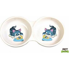 Erdo Ticaret Ikili Porselen Kedi Mama Su Kabı 2x0,15 Lt