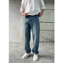 Difransel Jeans Yıkamalı Relaxed Fit Tintli Mavi Baggy Jean