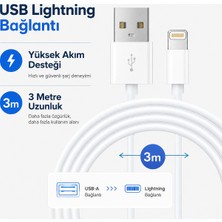 CoverZone USB Lightning Şarj Kablosu 3 Metre, USB Input Bağlantı, Yüksek Akım Şarj Destekli, Enerji Tasarruflu, Sync Özellikli, Hızlı Şarj Uyumlu Kablo | ZR929