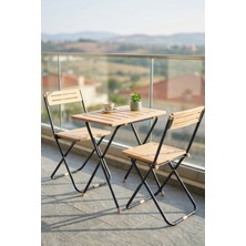 Ironika Ahşap Bahçe Balkon Mutfak 3'lü Bistro Masa Seti Katlanır Masa Sandalye Takımı Açık Kahve