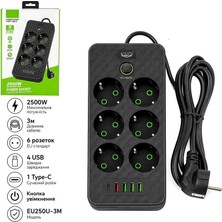 GUNKES Pakeza Akım Korumalı 6'lı Priz - Type-C ve 4 USB Girişli Hızlı Şarjlı Grup Priz