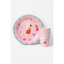 Le Mabelle Pembe Peri Temalı 8'li Tabak Bardak Set