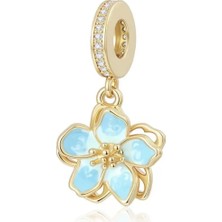 Love Charm Gold Mavi Çiçek Sallantılı Charm
